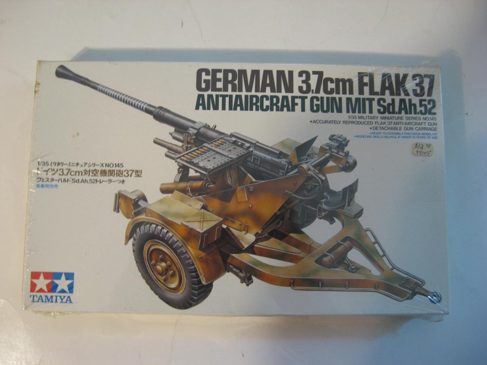 TAMIYA 1/35 SCALE GERMAN 3.7cm FLAK 37 AA GUN WITH CARRIAGE–$12.90 SHIPPING