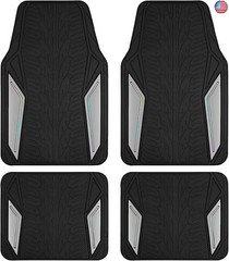 PIC AUTO Rubber Floor Mats, Silver Aluminum Film with Colorful Piping Floor