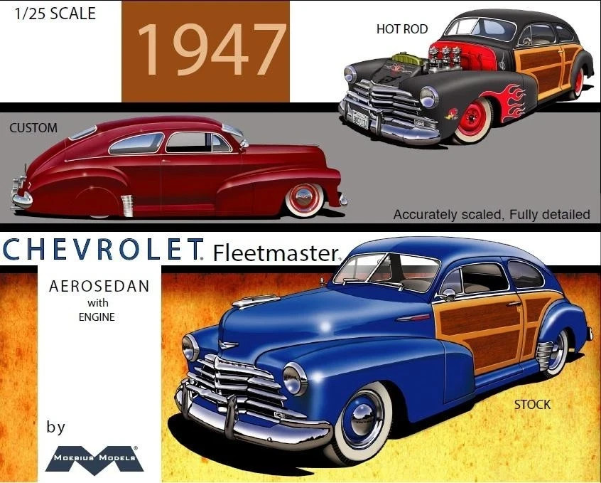 Moebius 2301 1947 Chevrolet Fleetmaster Aerosedan 3 in 1 plastic model kit 1/25