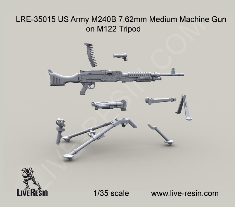 Live Resin 35015 1/35 US Army M240B 7.62mm Medium Machine Gun on M122 Tripod