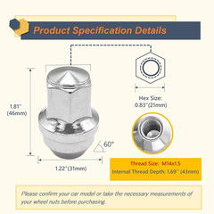 24Pcs M14X1.5 Lug Nuts Replacement for Ford Expedition/F-150 2015-2024, One-Piec