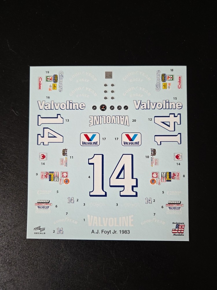 1983 A.J. Foyt #14 Valvoline Olds 1:24 Car Decal – Waterslide Salvino’s Decals