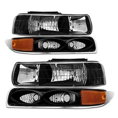 Headlight Assembly for 1999 2000 2001 2002 99-06 Black Housing Amber Reflector