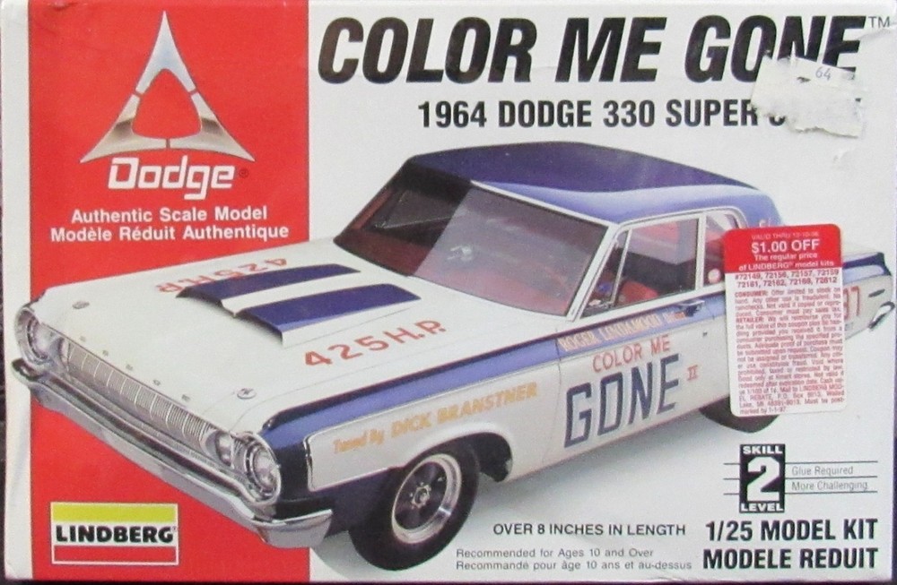 NEW Sealed Lindberg Color Me Gone 1964 Dodge 330 Super Stock Model Car Kit