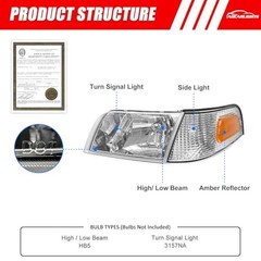 Headlight Assembly Compatible with Chrome Housing Amber Reflector Clear Lens