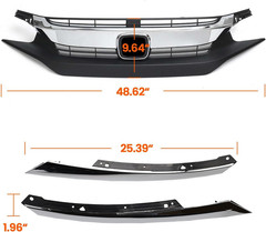 3PCS Front Bumper Grille Grill Fit for 2016 2017 2018 Honda Civic Coupe Sedan Fr