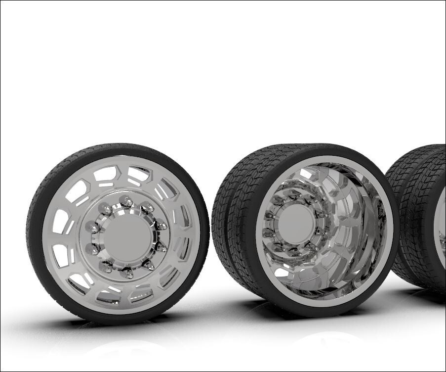 1:64 3d 30” Workload Style Dually Setup Wheels. Comes in Chrome