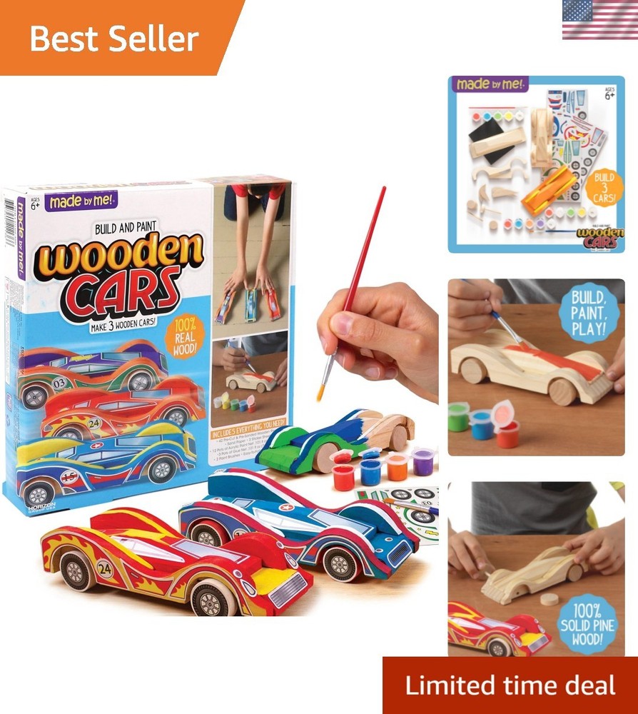 Build & Paint Your Own Wooden Cars: 42-Piece Craft Kit for Fun Creativity