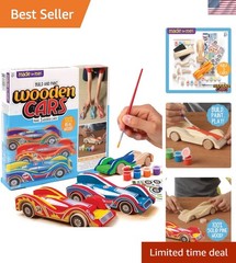 Build & Paint Your Own Wooden Cars: 42-Piece Craft Kit for Fun Creativity