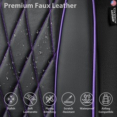 CAR PASS Piping Luxury Faux Leather Two Front Car Seat Covers, Waterproof Anti