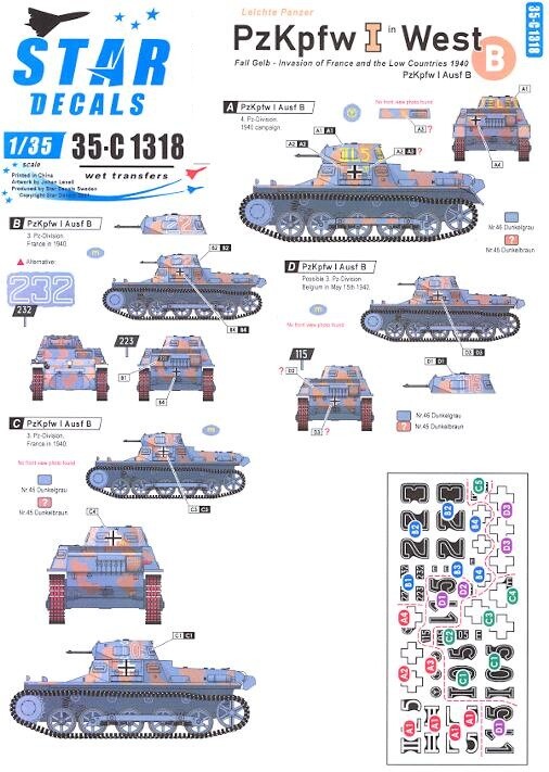 Star Decals 1/35 PANZER I PzKpfw I Ausf A WEST Invasion France & Low Countries