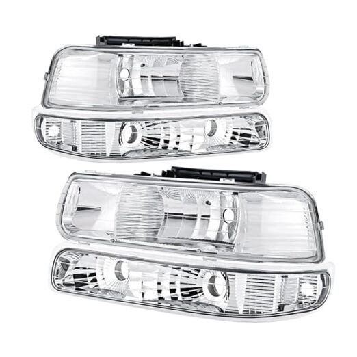 Headlights Assembly Compatible with 99-02 Chevy Silverado Chrome Housing Clear