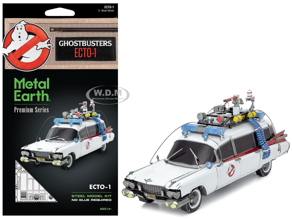 ECTO-1 WHITE “GHOSTBUSTERS” (1984) STEEL MODEL KIT BY METAL EARTH ICX230