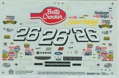 NASCAR DECAL #26 BETTY CROCKER 1998 FORD TAURUS JOHNNY BENSON 1/24 SLIXX