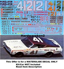 NASCAR DECAL #21 RONS FORD 1967 FORD GALAXIE CALE YARBROUGH 1/25 POWERSLIDE