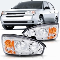 Headlight Assembly Chrome Amber Compatible with 2004-2007 Malibu Headlights