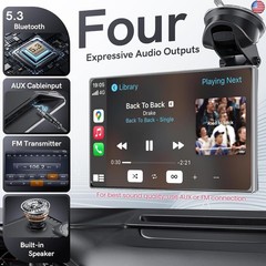 9″ Portable CarPlay Screen for Car, CooCom UHD Car Stereo with Touch Screen