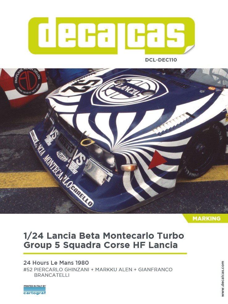 Decalcas 1/24 Beta Montecarlo Turbo Gr.5 HF #52 Le Mans 1980 Decal for Heller