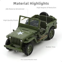 1/43 Scale Willys MB WWII Military Jeep Die-Cast Model – Alloy Metal Off-Road Ve