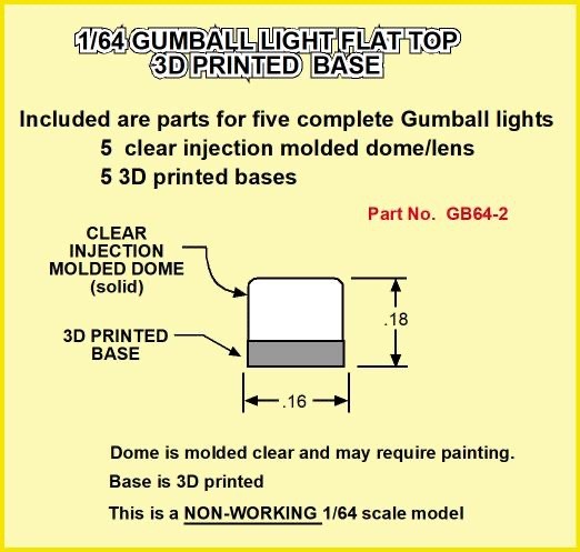 SET OF 5 1/64 SCALE FLAT TOP GUMBALL LIGHTS INJECTION MOLDED LENS, PRINTED BASES
