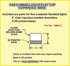 SET OF 5 1/64 SCALE FLAT TOP GUMBALL LIGHTS INJECTION MOLDED LENS, PRINTED BASES