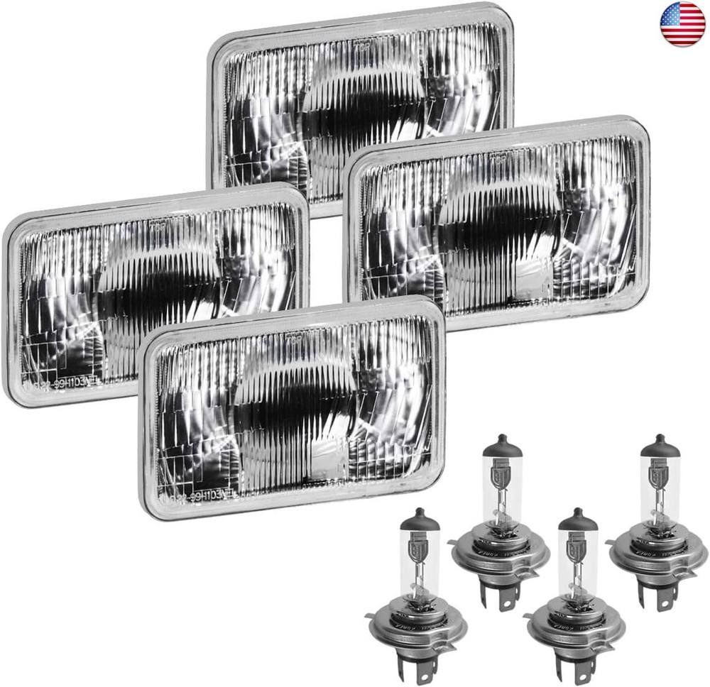 Parts N Go 4×6 Rectangular Plain Conversion Headlights Halogen H4 Bulb Set –