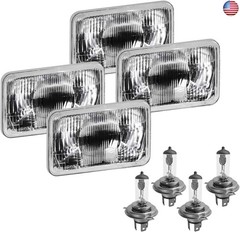 Parts N Go 4×6 Rectangular Plain Conversion Headlights Halogen H4 Bulb Set –