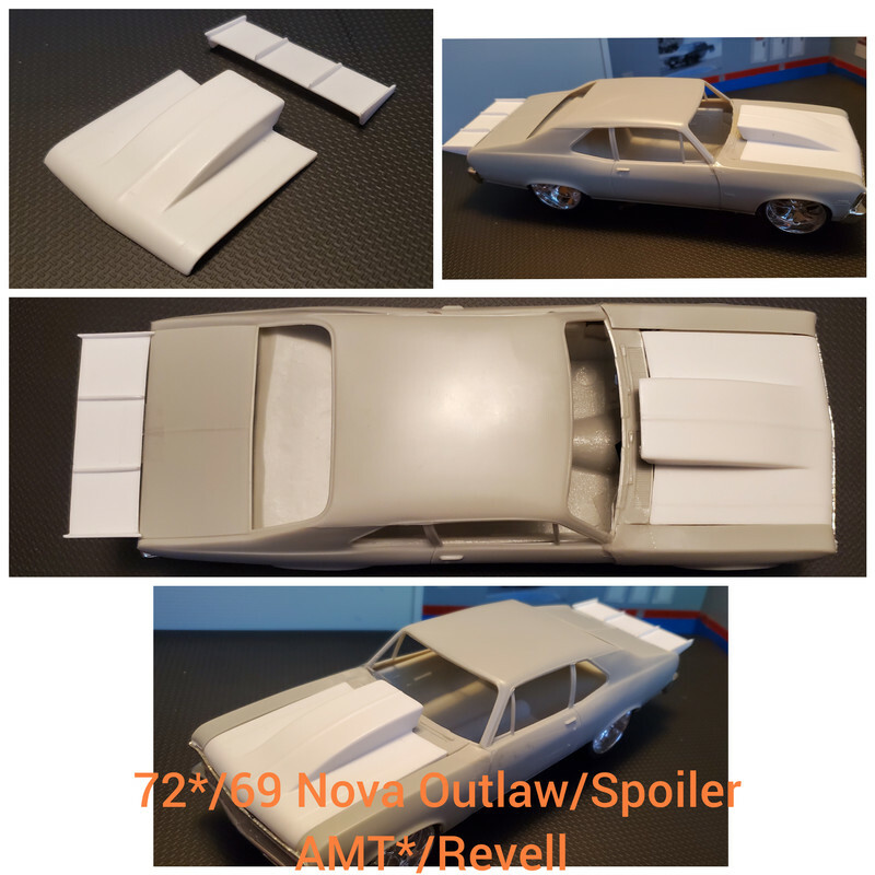 Resin Rear Spoiler & Outlaw Hood Combo for ’72*/69 Nova AMT*/Revell 1/25.