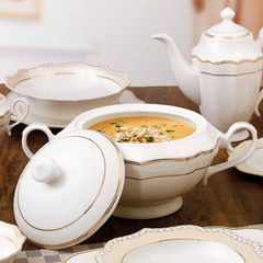 Grace Series 12 In. X 8.5 In. X 7 In. 4 Qt. 128 Fl. Oz. Gold Bone China Soup Tur