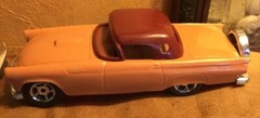 2 Simms 57 T Bird Plastic Vintage Cars Yellow Brown Wheels Roll Aurora Illinois