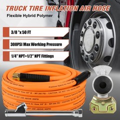 Aquilaplain 50ft Truck Air Hose Tire Inflator Glad Hand 3/8in Hybrid 300PSI Heav