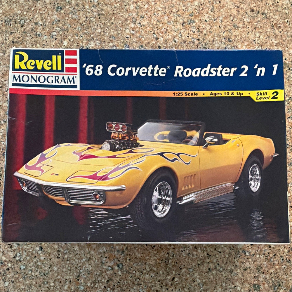 Revell Monogram ’68 Corvette Roadster 2 ‘n 1 1:25 Plastic Kit Skill 2 #2544