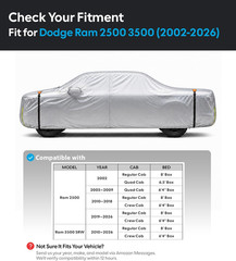 Dodge Ram 2500 3500 Truck Car Cover Accessories, Custom Fit Waterproof All Weath