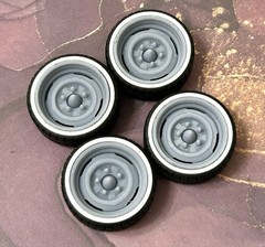 Resin 22 In. “Steelies W/ Bullet” Wheels, W/ One Inch Whitewalls,1/24 1/25 Scale
