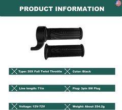 Ebike Full Twist Throttle 12V-72V, 3 Pin SM Connector Ebike Throttle with 71″