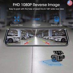 10” Mirror Dash Cam Night Vision 1080P FHD Full Touch Screen Front and Rear