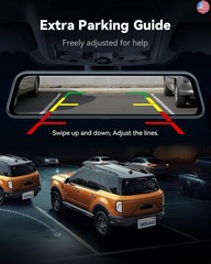 WOLFBOX G840S 12″ 4K Mirror Dash Cam Backup Camera, 5.8GHz WiFi Smart Rearview