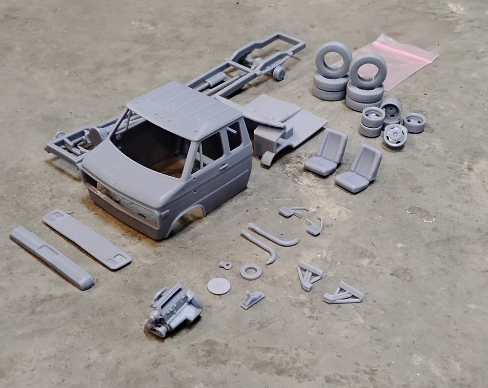 3d Printed 1/25 70’s-80’s Chevy Custom Van Chassis Cab Dually