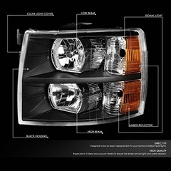 HL-OH-CSIL07-BK-AM Black Amber Headlights Compatible with 07-13 Black amber