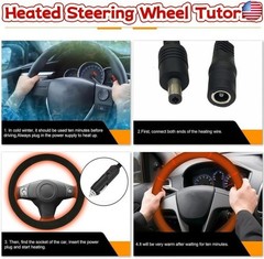 12V Heated Steering Wheel Cover Steering Wheel Warmer 14.5-15.5 Inch Steering