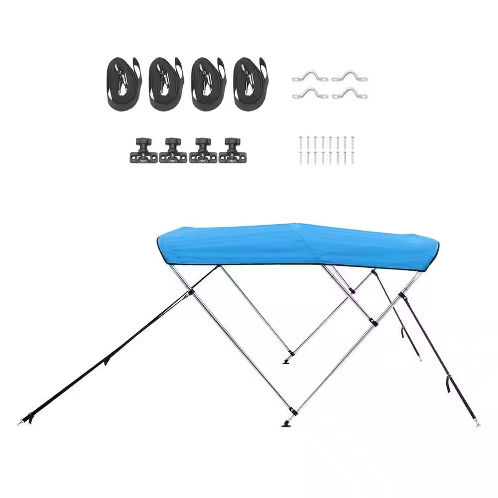 3 Bow Boat Bimini Tops, Durable Polyester Canopy with Aluminum Frame, Water-Resi