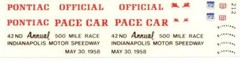 Fred Cady 212 58 Pontiac Indianapolis 500 Pace Car decal