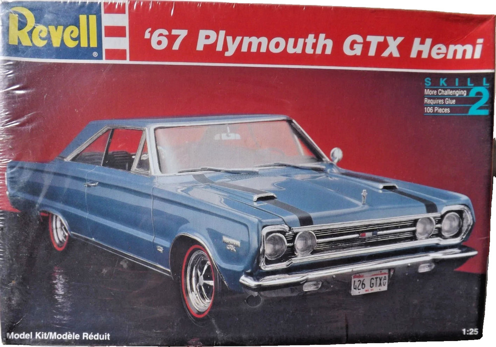 VINTAGE 1994 REVELL 1:25 SCALE ” 1967 PLYMOUTH GTX HEMI ” PLASTIC MODEL KIT 7359