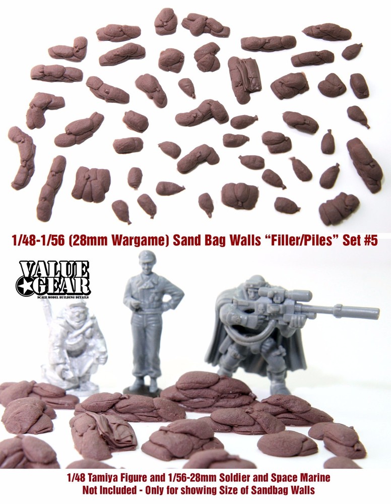 1/48 – 1/56 (28mm Wargame) Sandbag Set #5 “Filler & Piles” – Value Gear Resin