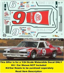 NASCAR DECAL # 9 MELLING LATE SEASON 1982 FORD THUNDERBIRD BILL ELLIOTT 1/24