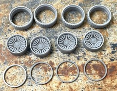 Resin 22 In. “Drift” Restomod Wheels, W/ One Inch Whitewalls,1/24 1/25 Scale