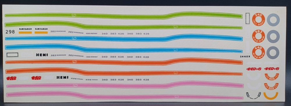 Fred Cady | No. 298 | 1:25 1970 Dodge Challenger R/T Side Stripes Decals
