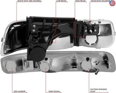 DNA MOTORING HL-OH-CS99-4P-CH-CL1 Headlight Assembly Compatible with 99-02