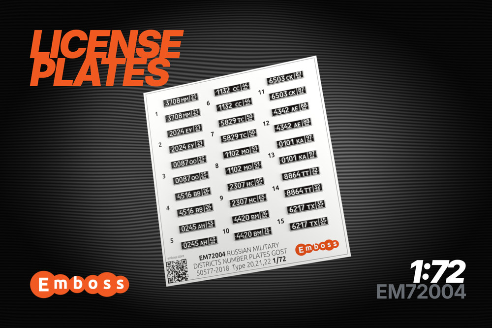 1:72 3D License Plates for scale model Modern Military Vehicles