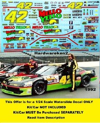NASCAR DECAL #42 MELLO YELLO 1991 -1994 PONTIAC GRAN PRIX KYLE PETTY 1/24